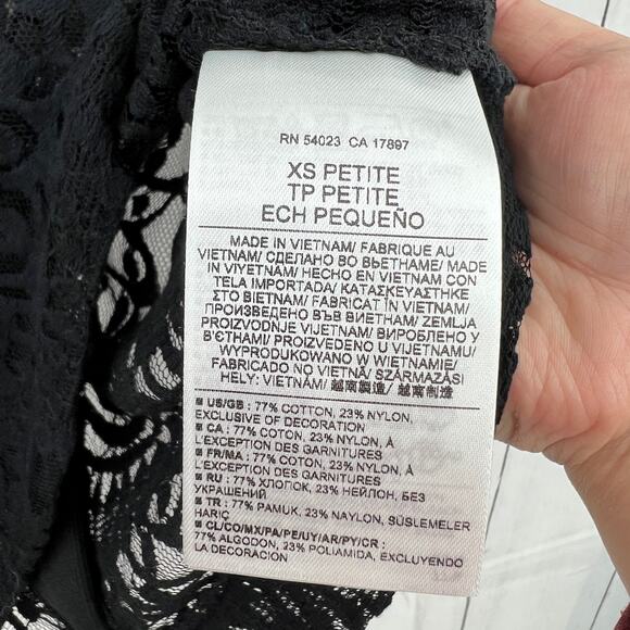 Banana Republic XS Petite NWT Black Scallop Lace Long Sleeve Sweats Blouse Top - Picture 9 of 11